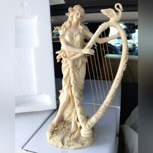 Graceful Tan Harpist Figurine